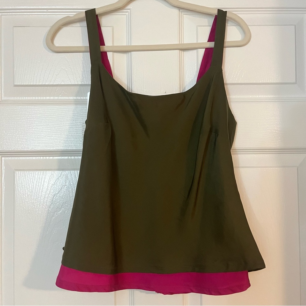 Johnny Was Silk Olive and Pink Camisole L Tank Top